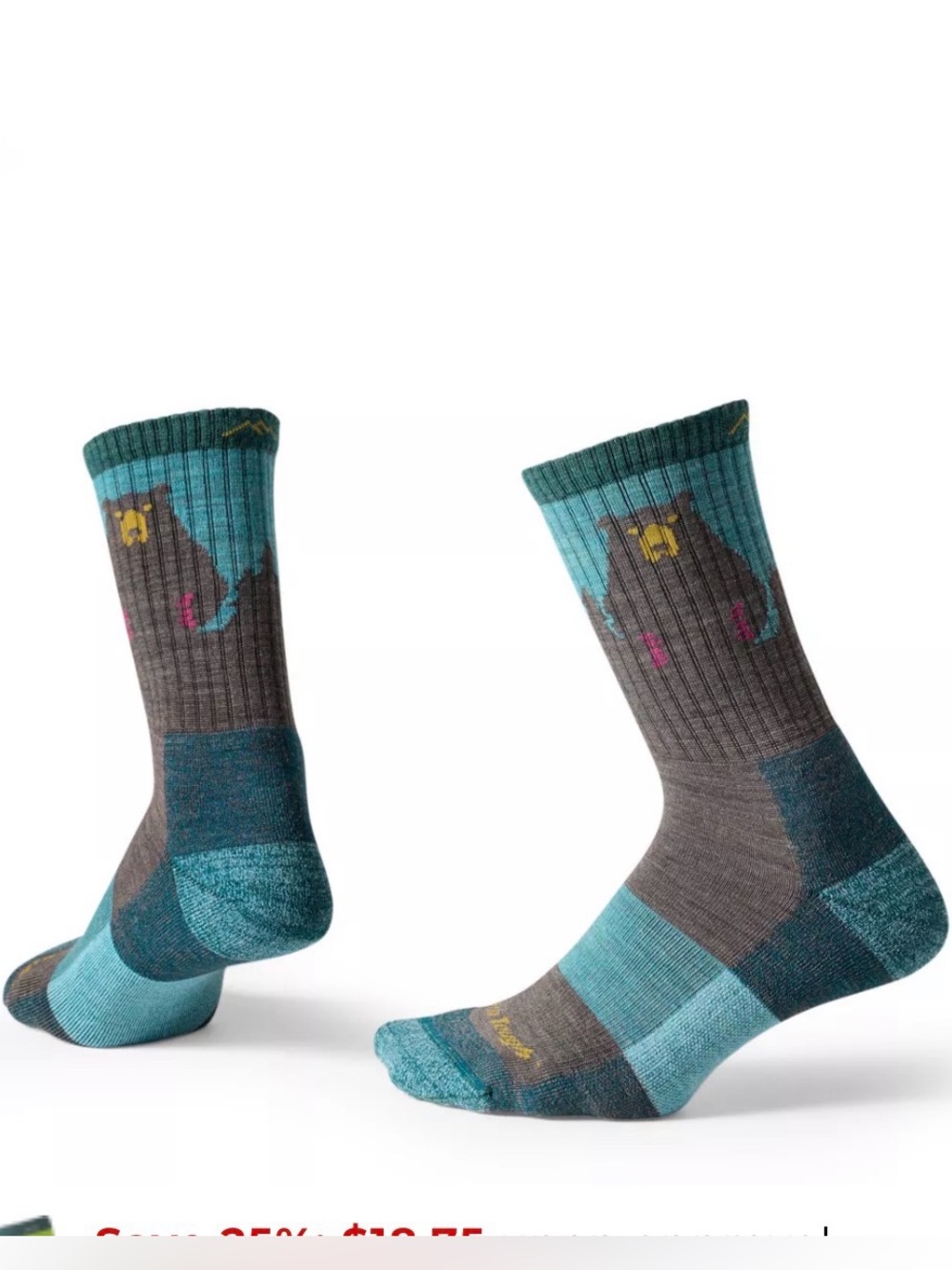 Darn Tough Women's Crew Socks with Bear design (merino) - Picture 4 of 6